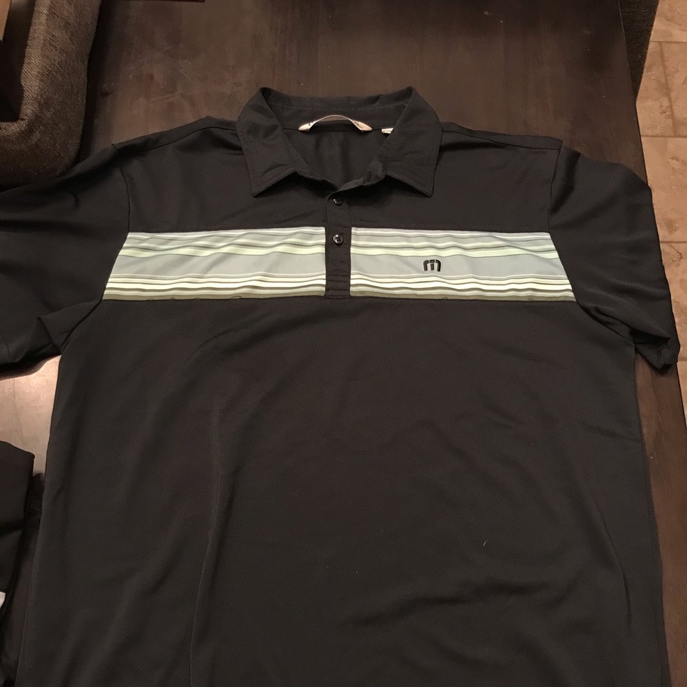 Travis Mathew Polo shirt - Black / green stripe XL
